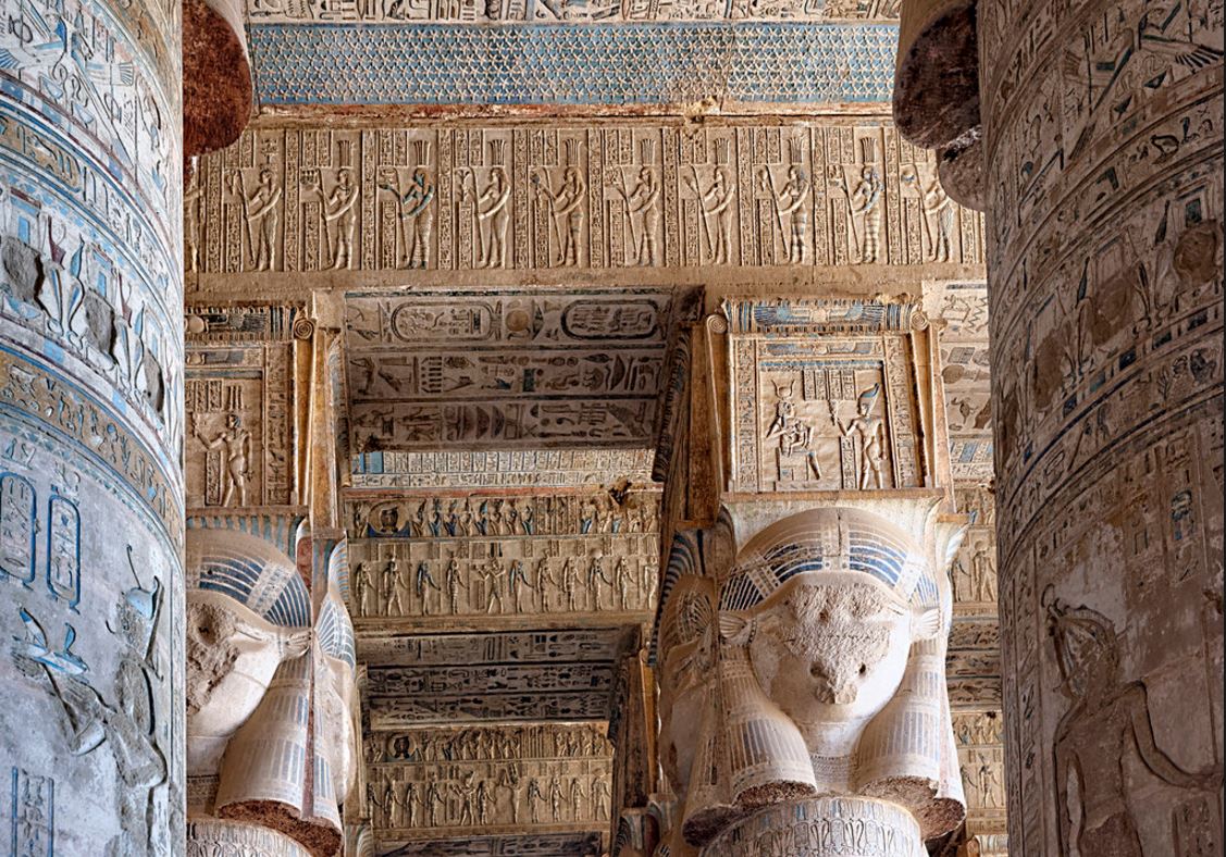 The magnificent ceiling of Hathor Temple