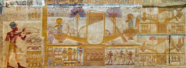 Chapel dedicated to Amun Re at the Temple of Seti I in Abydos, Egypt.