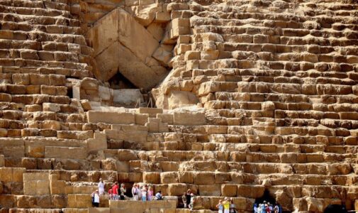 The Entrance of the Great Pyramid at Giza Necropolis Cairo, Egypt