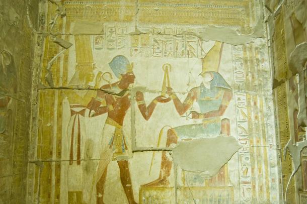 Seti I taking a flail from Horus